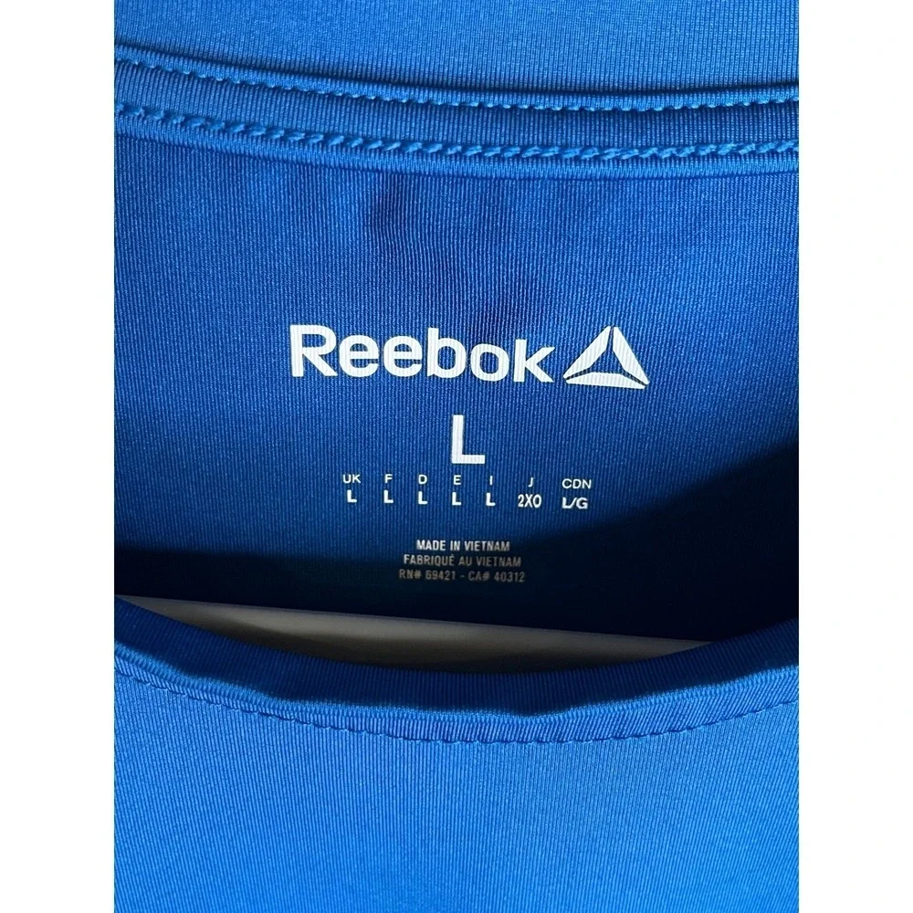 Reebok Mens L PlayIce Performance Training T-Shirt Blue Short Sleeve Athletic‎